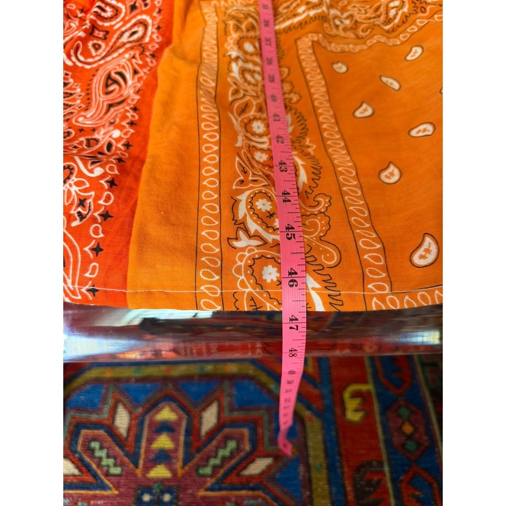 Handmade Orange Bandana Patchwork Midi Dress Bell Sleeve Paisley Boho S/M - Picture 7 of 11